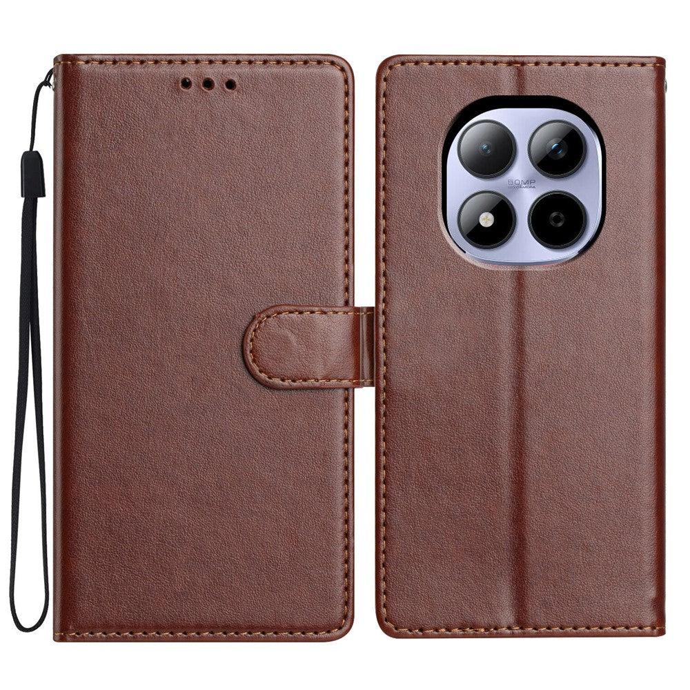 For Xiaomi Redmi Note 15 Pro 5G (Global) Leather Case Wallet Stand Phone Cover with Handy Strap - Brown