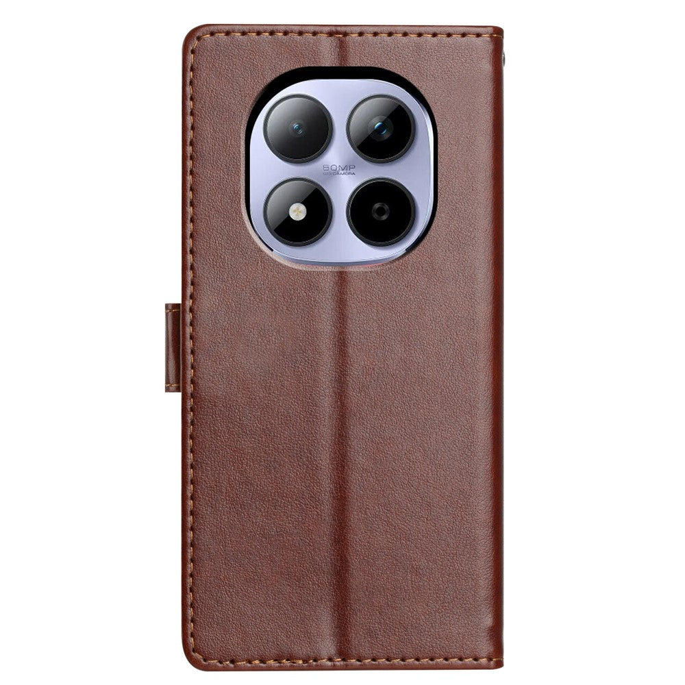 For Xiaomi Redmi Note 15 Pro 5G (Global) Leather Case Wallet Stand Phone Cover with Handy Strap - Brown
