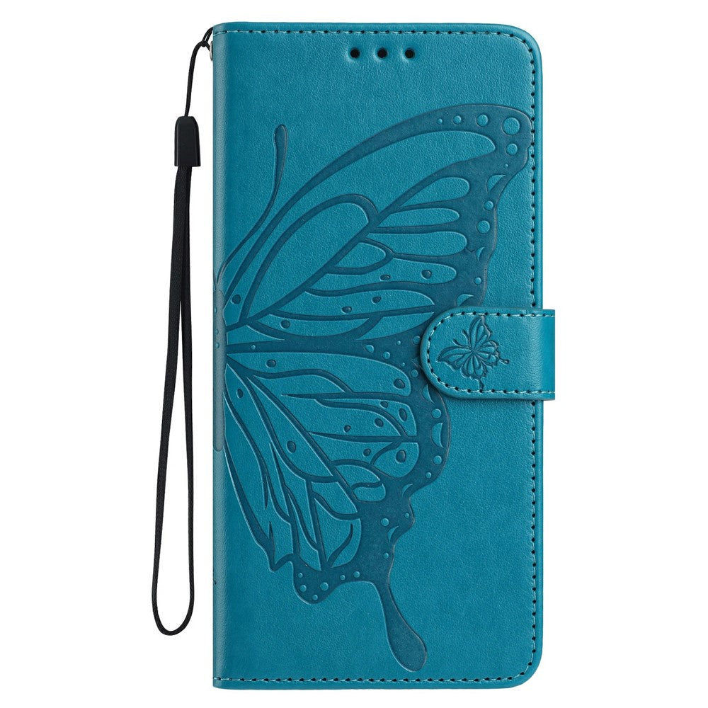 For Xiaomi Redmi Note 15 Pro 5G (Global) Case Butterfly Imprinted Wallet Stand PU Leather Flip Phone Cover with Strap - Blue