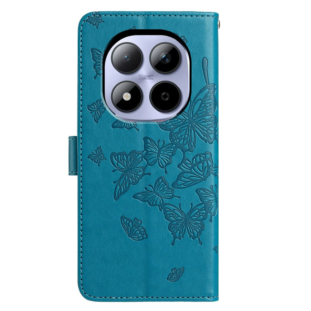 For Xiaomi Redmi Note 15 Pro 5G (Global) Case Butterfly Imprinted Wallet Stand PU Leather Flip Phone Cover with Strap - Blue