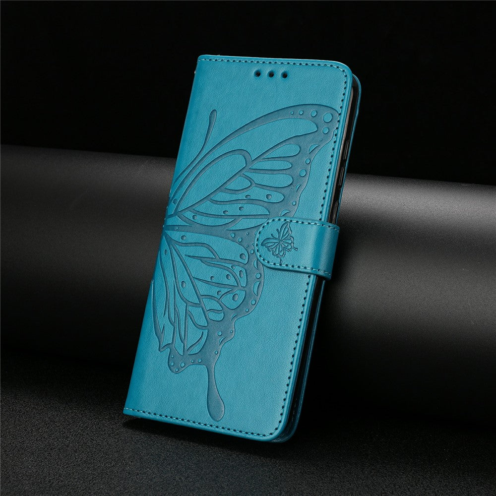 For Xiaomi Redmi Note 15 Pro 5G (Global) Case Butterfly Imprinted Wallet Stand PU Leather Flip Phone Cover with Strap - Blue