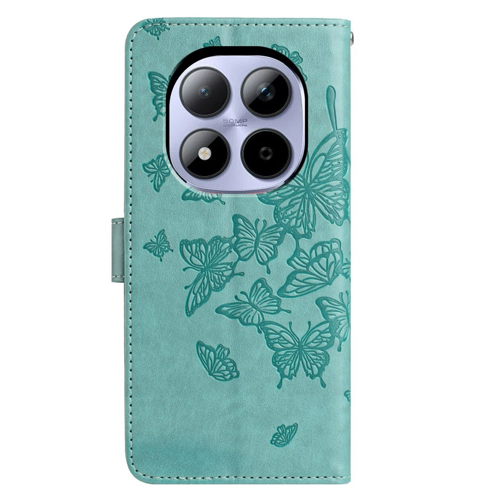 For Xiaomi Redmi Note 15 Pro 5G (Global) Case Butterfly Imprinted Wallet Stand PU Leather Flip Phone Cover with Strap - Green