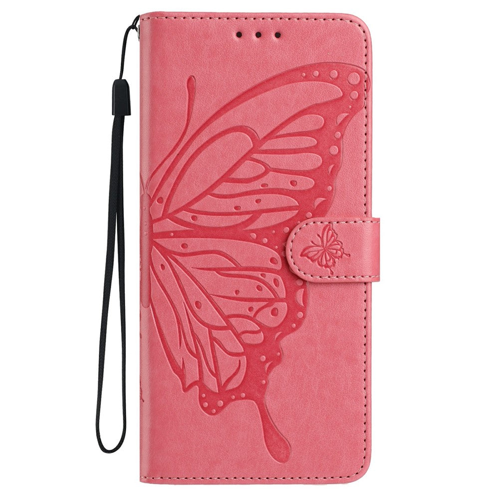 For Xiaomi Redmi Note 15 Pro 5G (Global) Case Butterfly Imprinted Wallet Stand PU Leather Flip Phone Cover with Strap - Rose