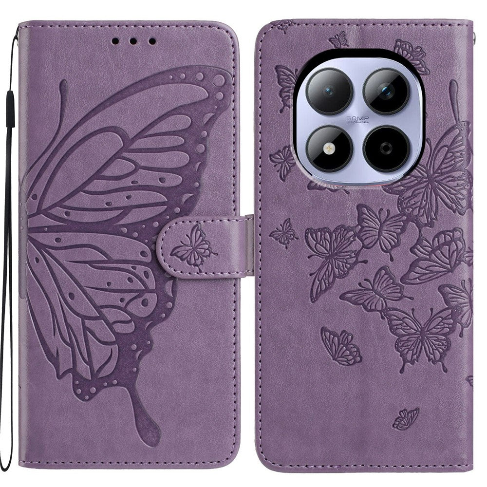 For Xiaomi Redmi Note 15 Pro 5G (Global) Case Butterfly Imprinted Wallet Stand PU Leather Flip Phone Cover with Strap - Purple