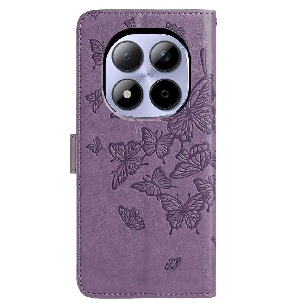 For Xiaomi Redmi Note 15 Pro 5G (Global) Case Butterfly Imprinted Wallet Stand PU Leather Flip Phone Cover with Strap - Purple