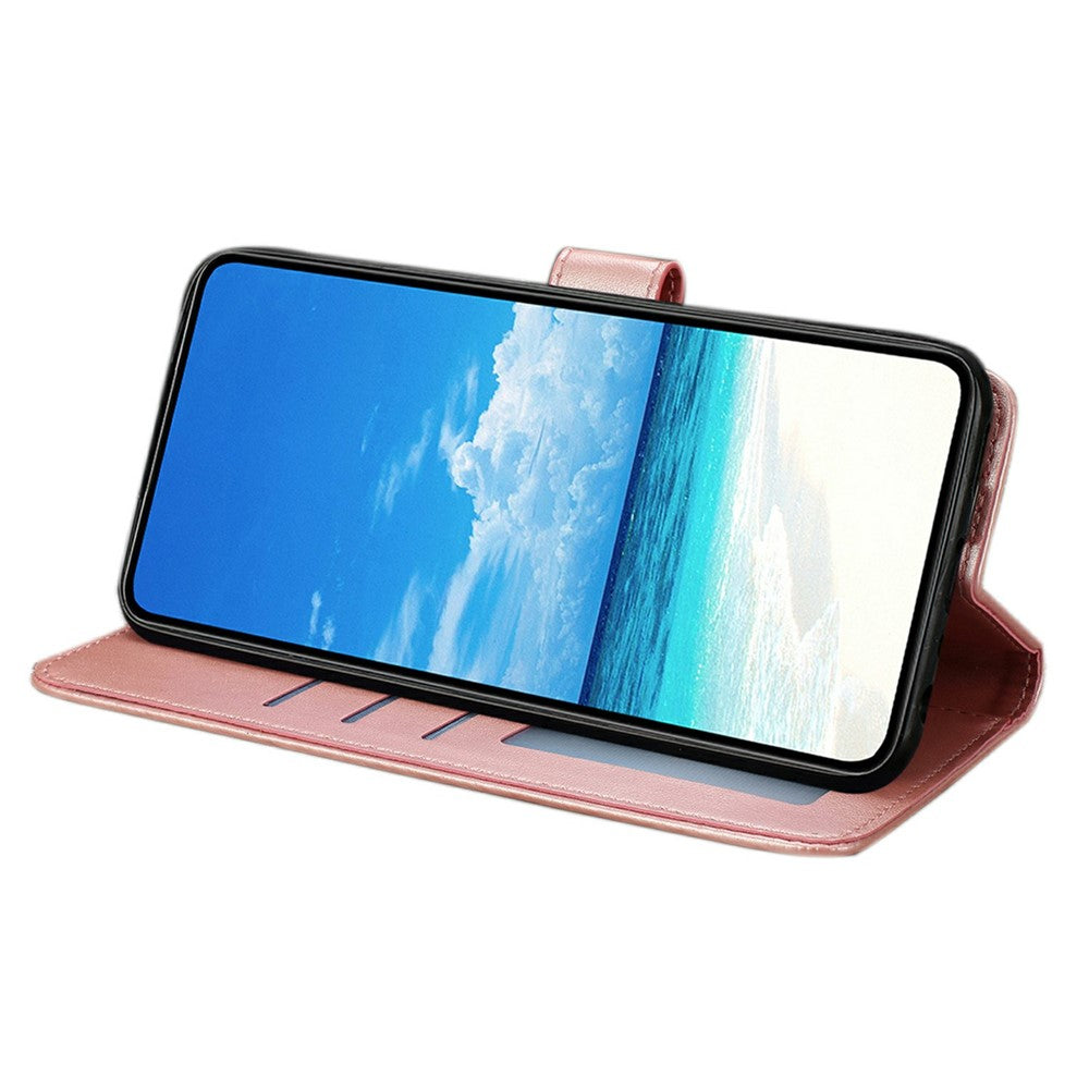 For Xiaomi Poco M8 Pro 5G / Redmi Note 15 Pro+ 5G (Global) Case Butterfly Imprinted Wallet Stand PU Leather Flip Phone Cover with Strap - Rose Gold