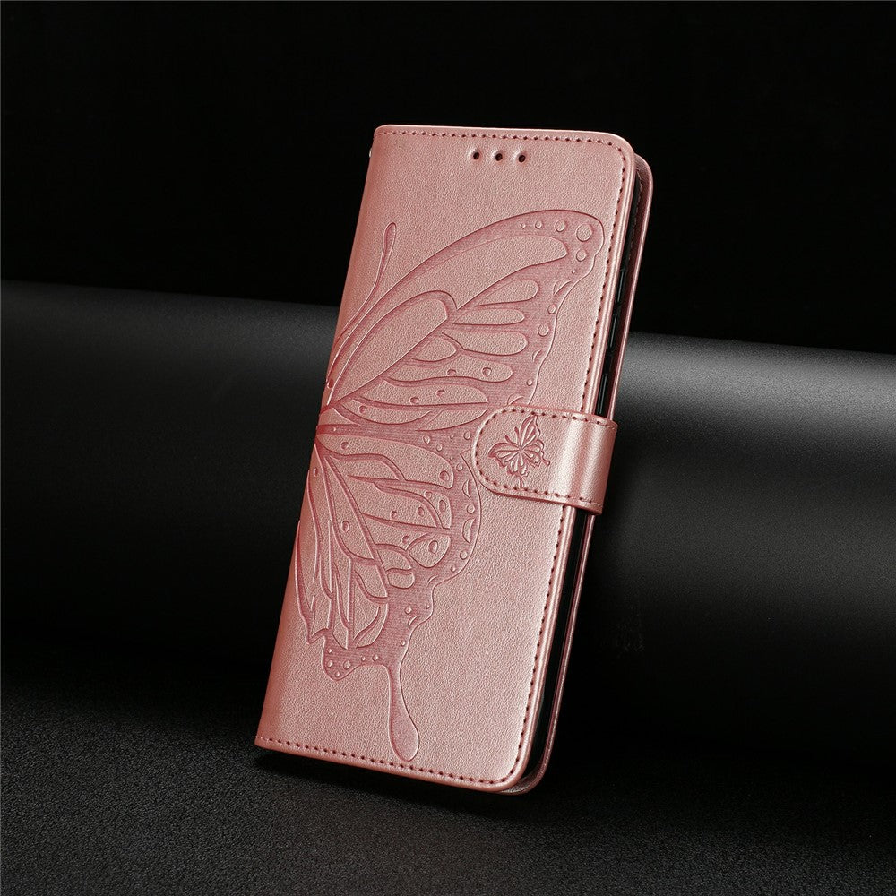 For Xiaomi Poco M8 Pro 5G / Redmi Note 15 Pro+ 5G (Global) Case Butterfly Imprinted Wallet Stand PU Leather Flip Phone Cover with Strap - Rose Gold