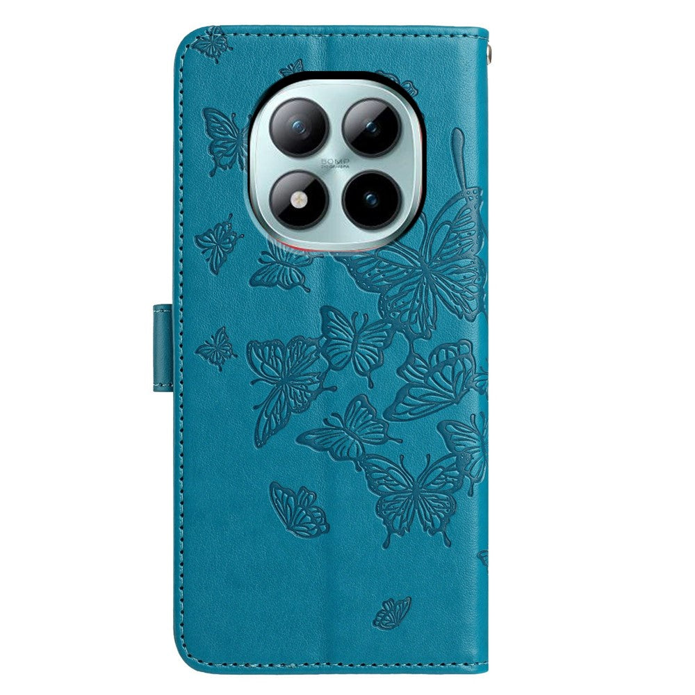 For Xiaomi Poco M8 Pro 5G / Redmi Note 15 Pro+ 5G (Global) Case Butterfly Imprinted Wallet Stand PU Leather Flip Phone Cover with Strap - Blue