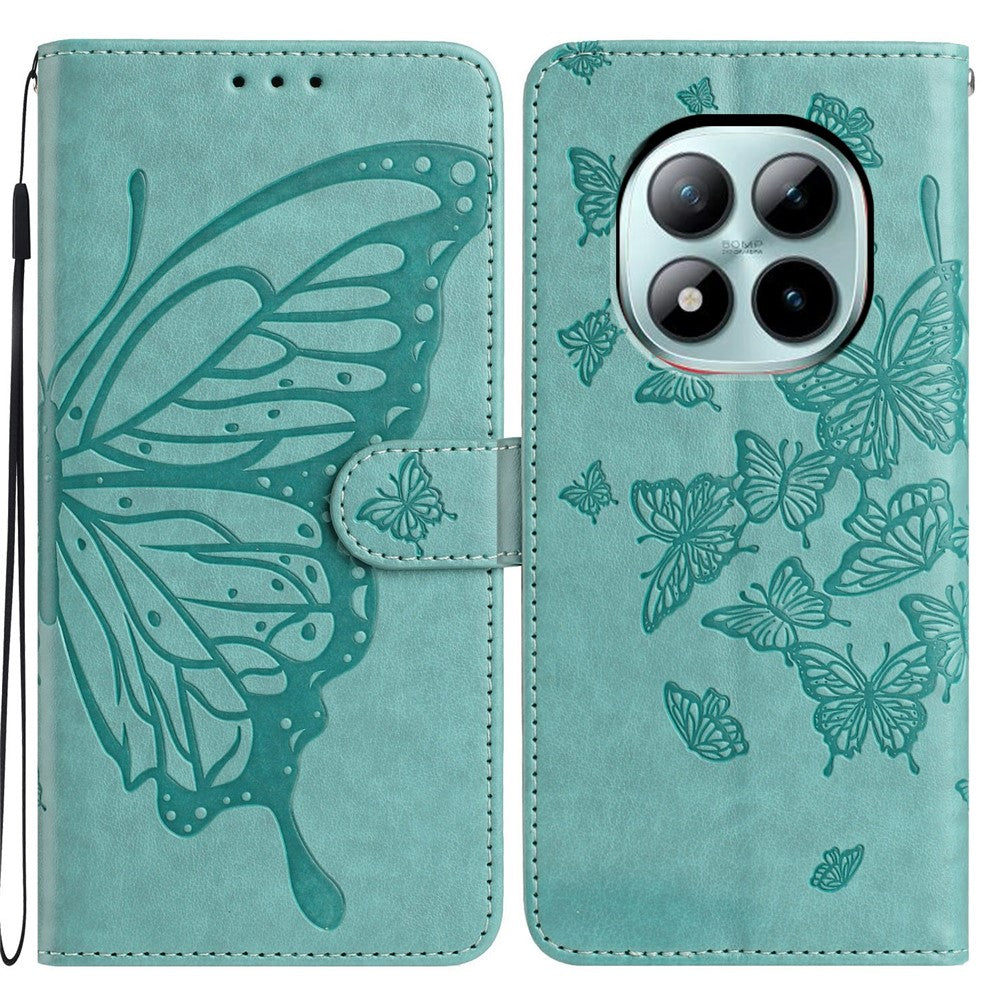 For Xiaomi Poco M8 Pro 5G / Redmi Note 15 Pro+ 5G (Global) Case Butterfly Imprinted Wallet Stand PU Leather Flip Phone Cover with Strap - Green