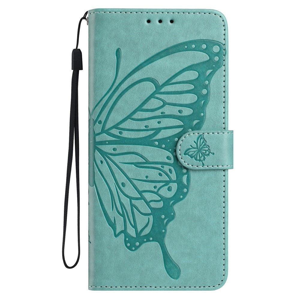 For Xiaomi Poco M8 Pro 5G / Redmi Note 15 Pro+ 5G (Global) Case Butterfly Imprinted Wallet Stand PU Leather Flip Phone Cover with Strap - Green