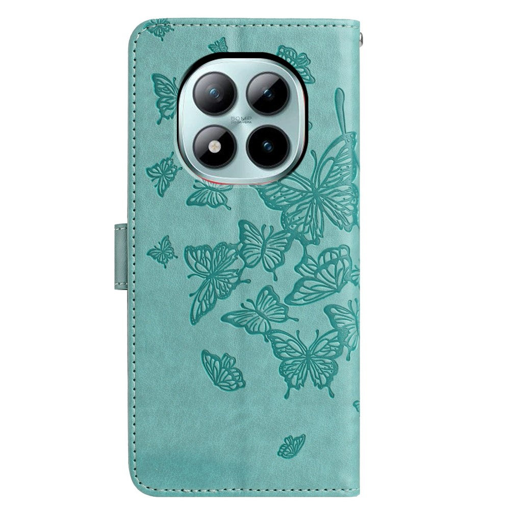 For Xiaomi Poco M8 Pro 5G / Redmi Note 15 Pro+ 5G (Global) Case Butterfly Imprinted Wallet Stand PU Leather Flip Phone Cover with Strap - Green