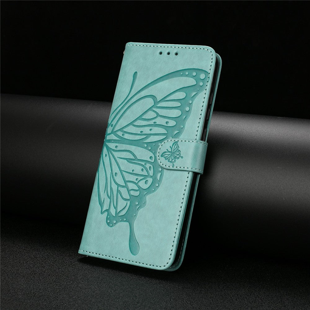 For Xiaomi Poco M8 Pro 5G / Redmi Note 15 Pro+ 5G (Global) Case Butterfly Imprinted Wallet Stand PU Leather Flip Phone Cover with Strap - Green