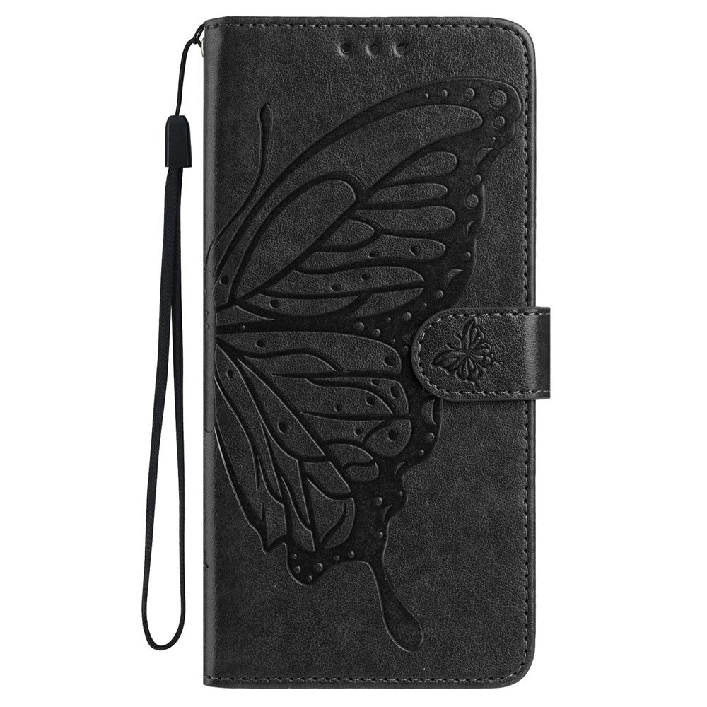 For Xiaomi Poco M8 Pro 5G / Redmi Note 15 Pro+ 5G (Global) Case Butterfly Imprinted Wallet Stand PU Leather Flip Phone Cover with Strap - Black