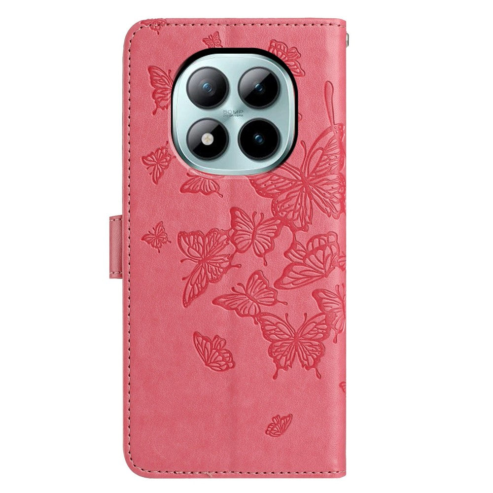For Xiaomi Poco M8 Pro 5G / Redmi Note 15 Pro+ 5G (Global) Case Butterfly Imprinted Wallet Stand PU Leather Flip Phone Cover with Strap - Rose