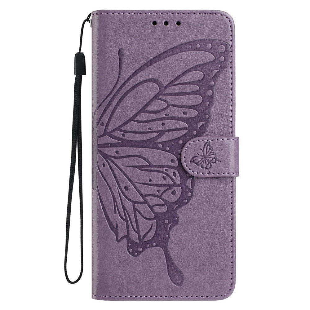 For Xiaomi Poco M8 Pro 5G / Redmi Note 15 Pro+ 5G (Global) Case Butterfly Imprinted Wallet Stand PU Leather Flip Phone Cover with Strap - Purple