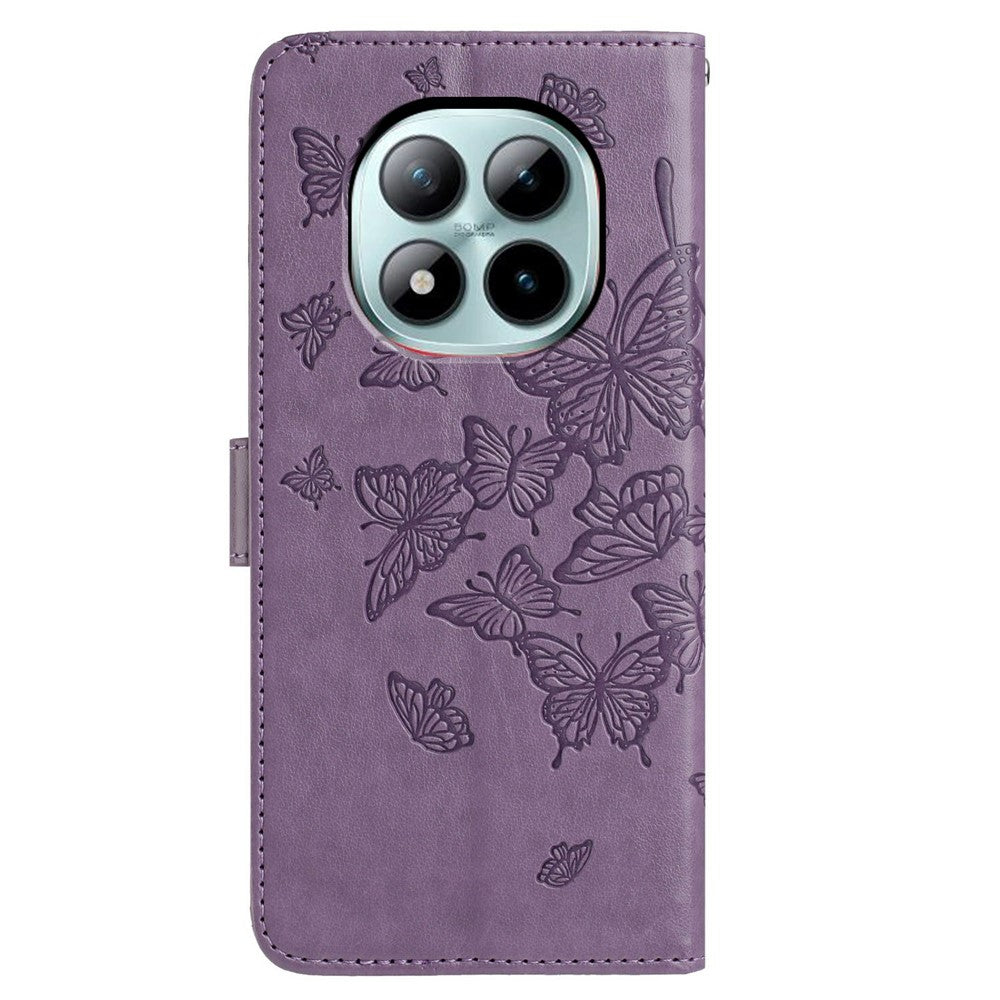 For Xiaomi Poco M8 Pro 5G / Redmi Note 15 Pro+ 5G (Global) Case Butterfly Imprinted Wallet Stand PU Leather Flip Phone Cover with Strap - Purple
