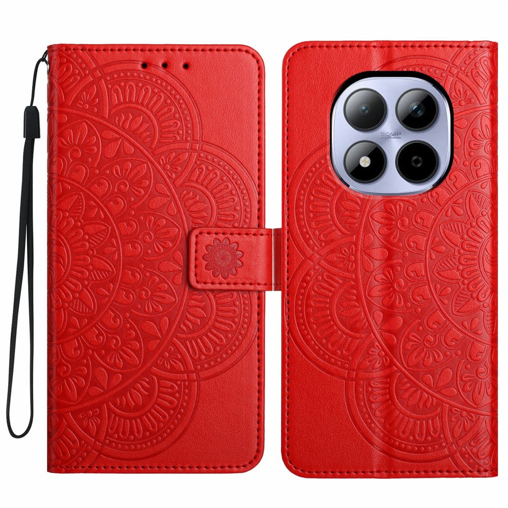 For Xiaomi Redmi Note 15 Pro 5G (Global) Leather Case with Card Slots Mandala Pattern Phone Cover Stand - Red