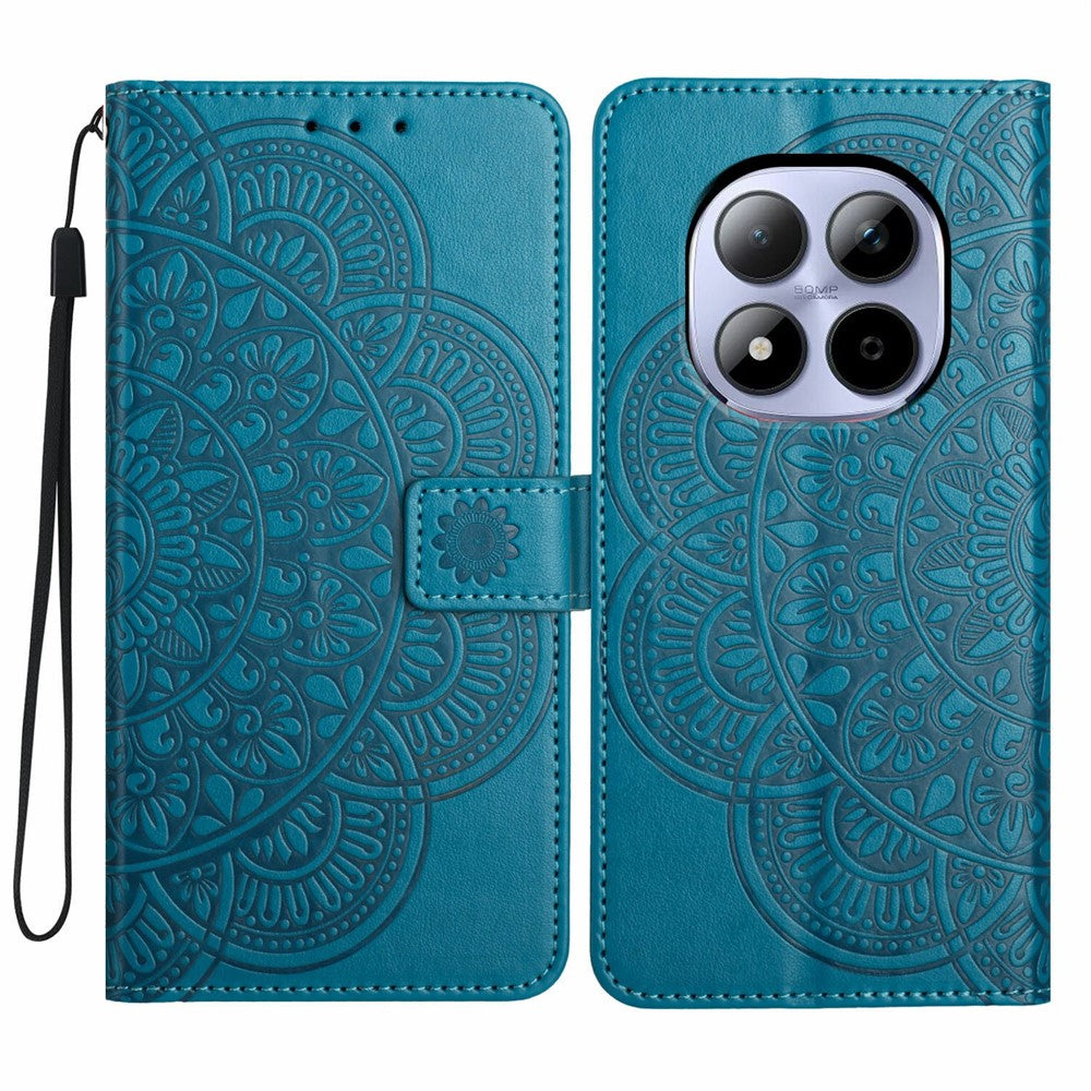 For Xiaomi Redmi Note 15 Pro 5G (Global) Leather Case with Card Slots Mandala Pattern Phone Cover Stand - Blue