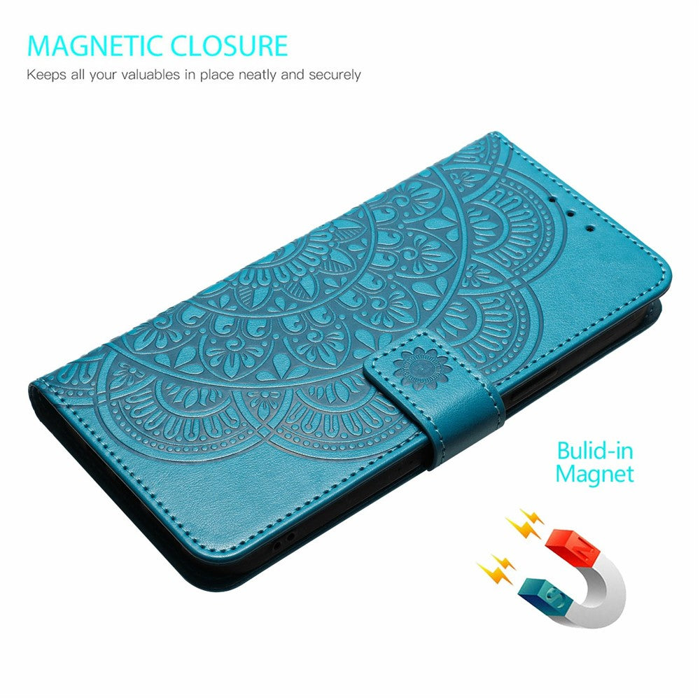 For Xiaomi Redmi Note 15 Pro 5G (Global) Leather Case with Card Slots Mandala Pattern Phone Cover Stand - Blue