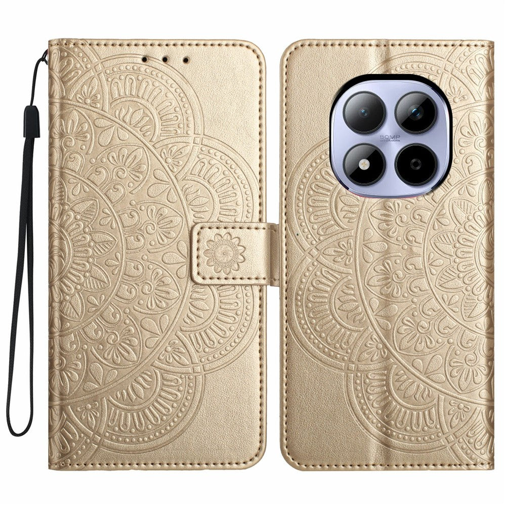 For Xiaomi Redmi Note 15 Pro 5G (Global) Leather Case with Card Slots Mandala Pattern Phone Cover Stand - Gold