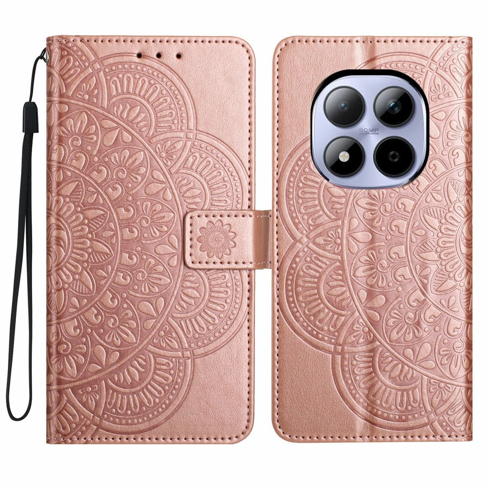 For Xiaomi Redmi Note 15 Pro 5G (Global) Leather Case with Card Slots Mandala Pattern Phone Cover Stand - Rose Gold