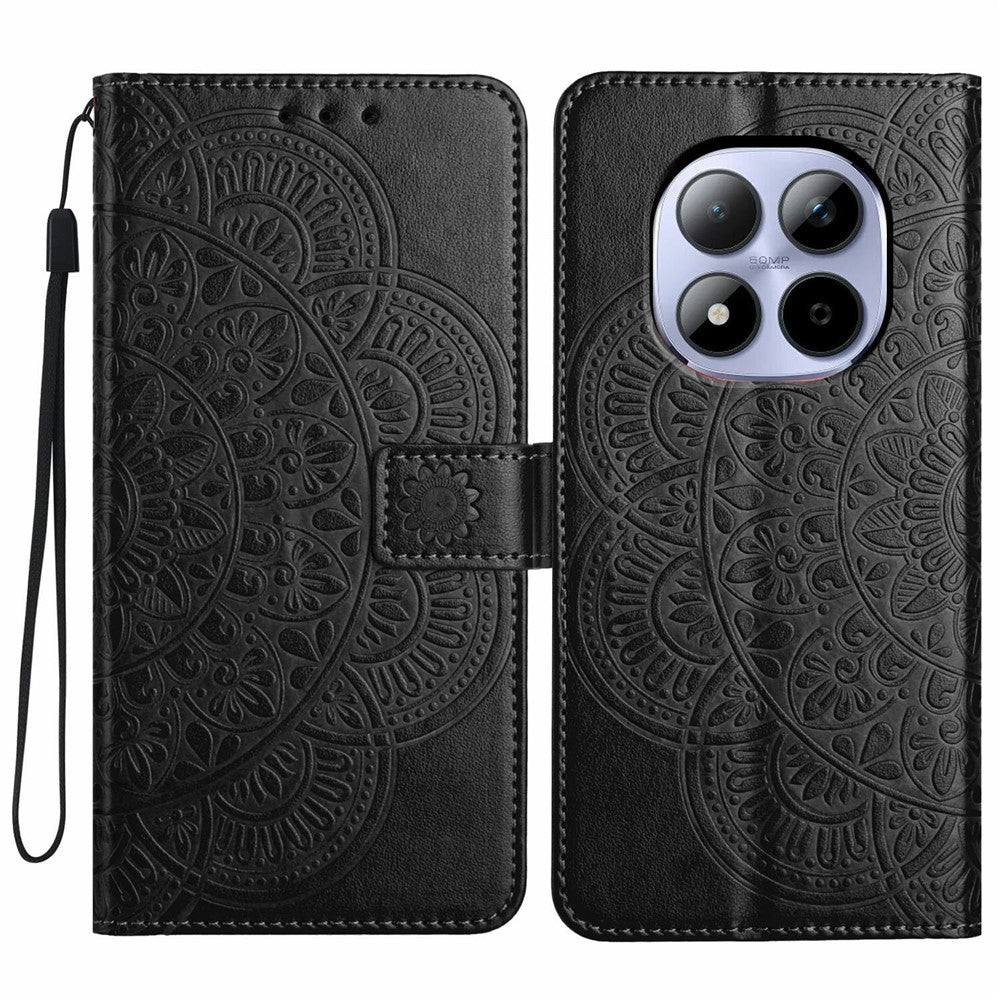 For Xiaomi Redmi Note 15 Pro 5G (Global) Leather Case with Card Slots Mandala Pattern Phone Cover Stand - Black