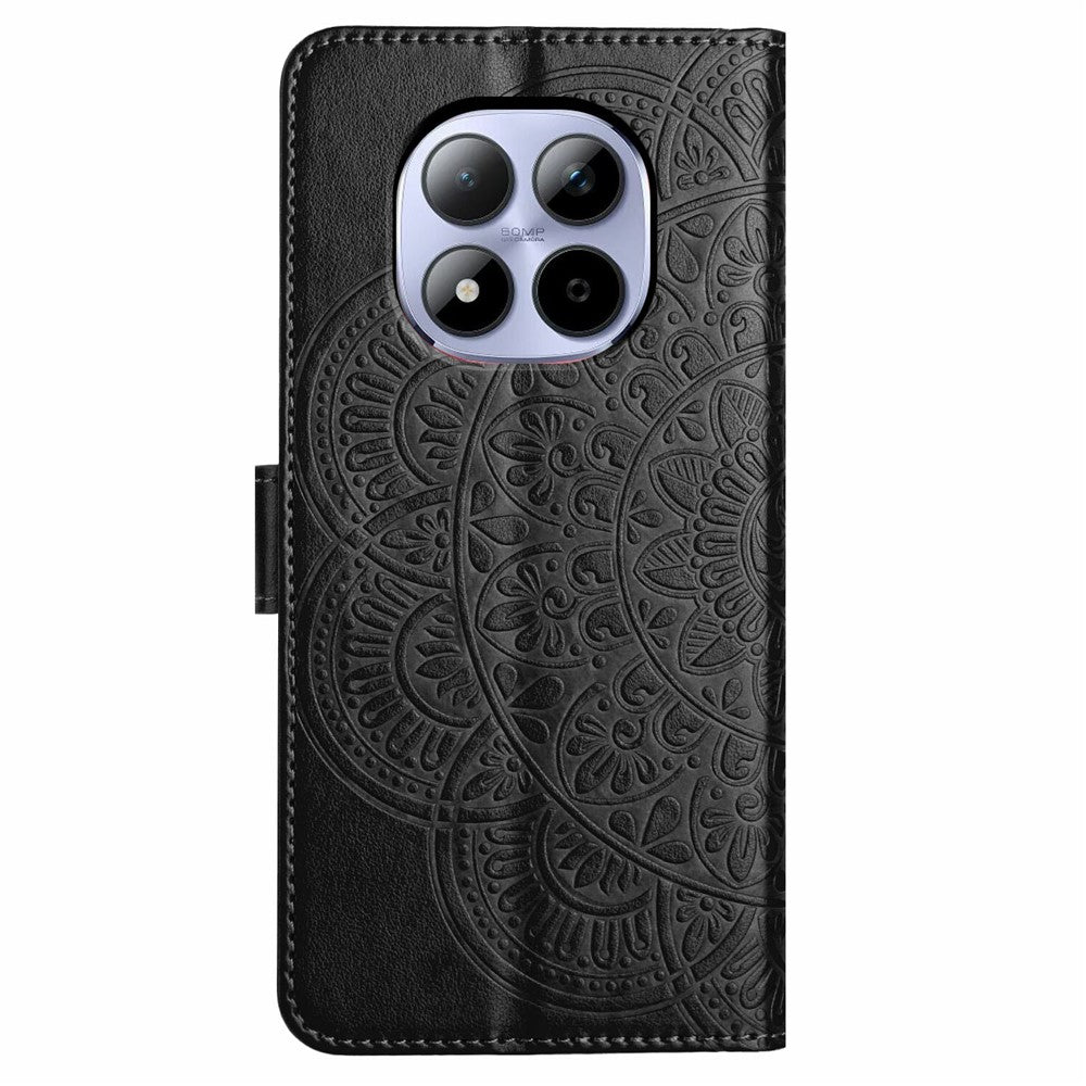 For Xiaomi Redmi Note 15 Pro 5G (Global) Leather Case with Card Slots Mandala Pattern Phone Cover Stand - Black