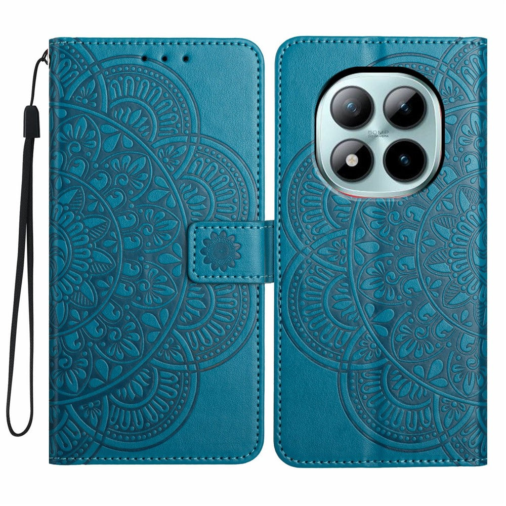For Xiaomi Poco M8 Pro 5G / Redmi Note 15 Pro+ 5G (Global) Leather Case with Card Slots Mandala Pattern Phone Cover Stand - Blue