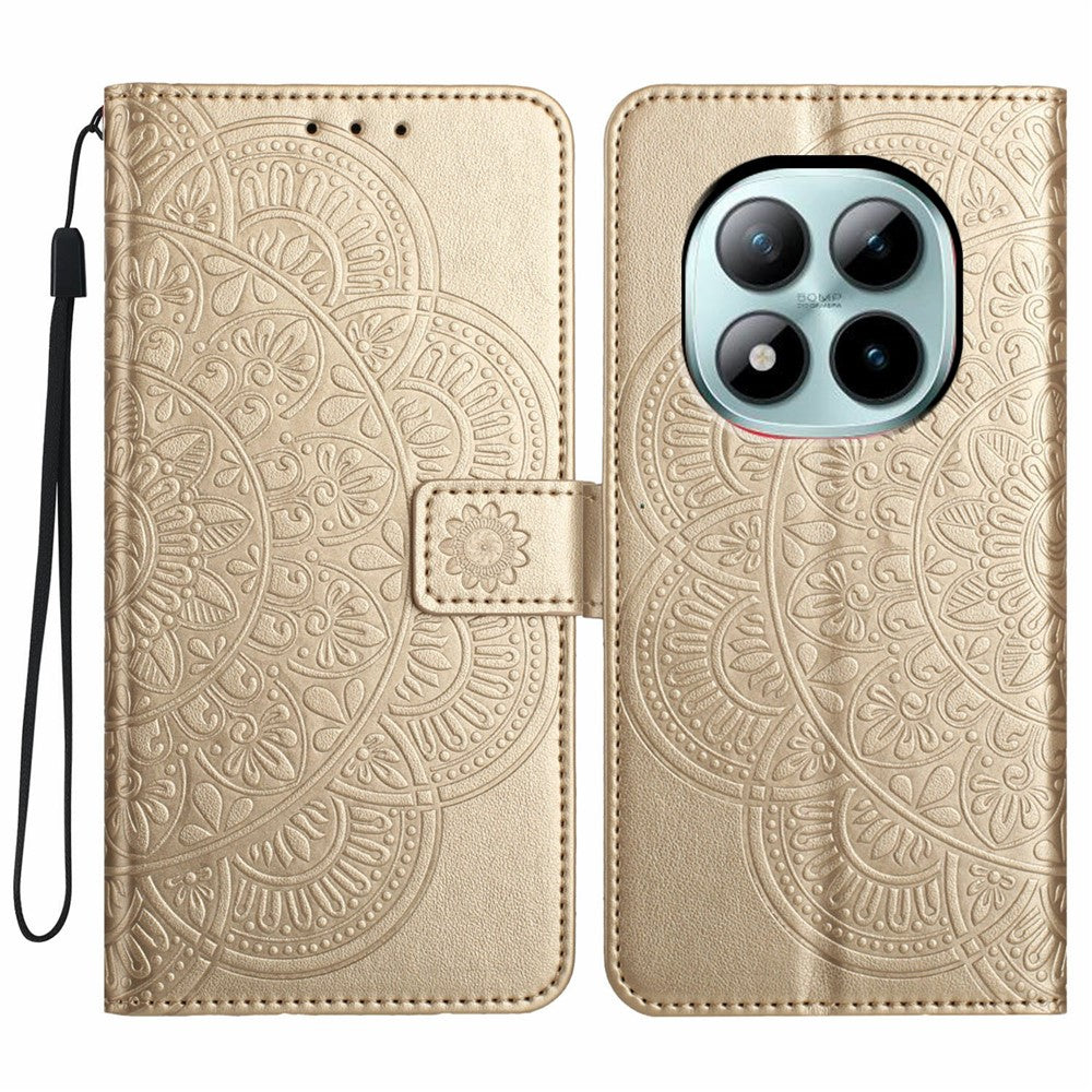 For Xiaomi Poco M8 Pro 5G / Redmi Note 15 Pro+ 5G (Global) Leather Case with Card Slots Mandala Pattern Phone Cover Stand - Gold