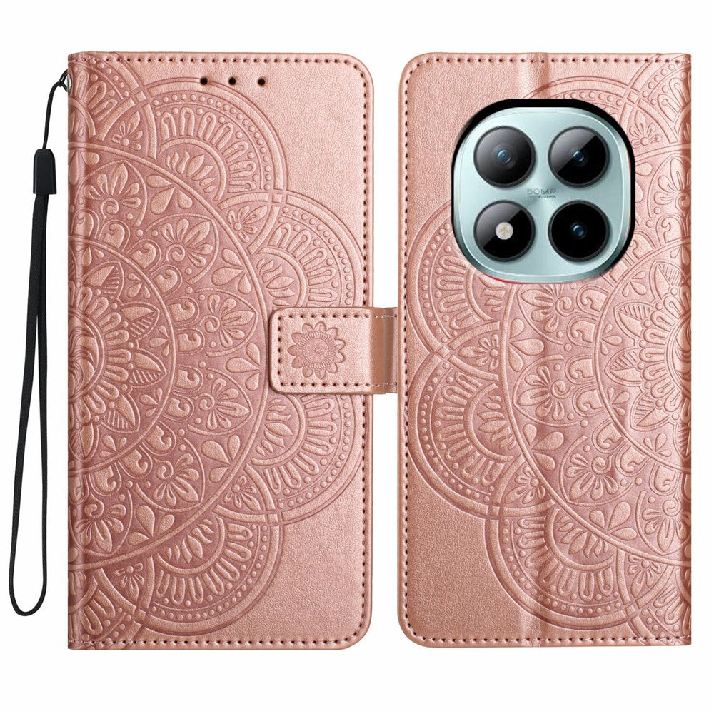 For Xiaomi Poco M8 Pro 5G / Redmi Note 15 Pro+ 5G (Global) Leather Case with Card Slots Mandala Pattern Phone Cover Stand - Rose Gold