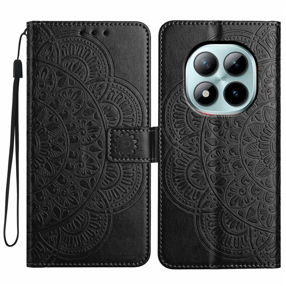 For Xiaomi Poco M8 Pro 5G / Redmi Note 15 Pro+ 5G (Global) Leather Case with Card Slots Mandala Pattern Phone Cover Stand - Black