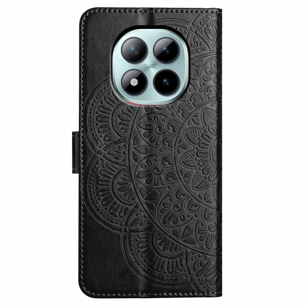 For Xiaomi Poco M8 Pro 5G / Redmi Note 15 Pro+ 5G (Global) Leather Case with Card Slots Mandala Pattern Phone Cover Stand - Black
