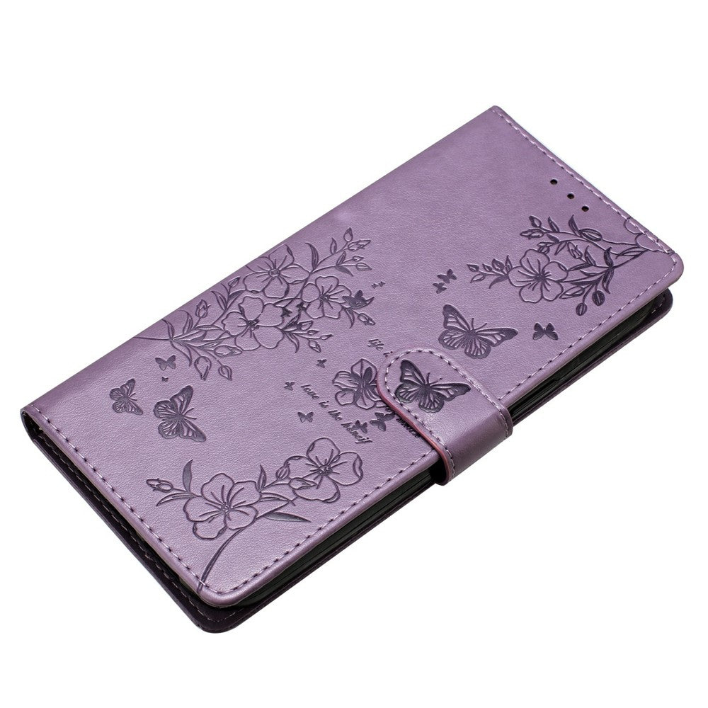 For Xiaomi Redmi Note 15 Pro 5G (Global) Wallet Phone Case Butterfly Floral Imprint Leather Flip Cover with Strap - Purple