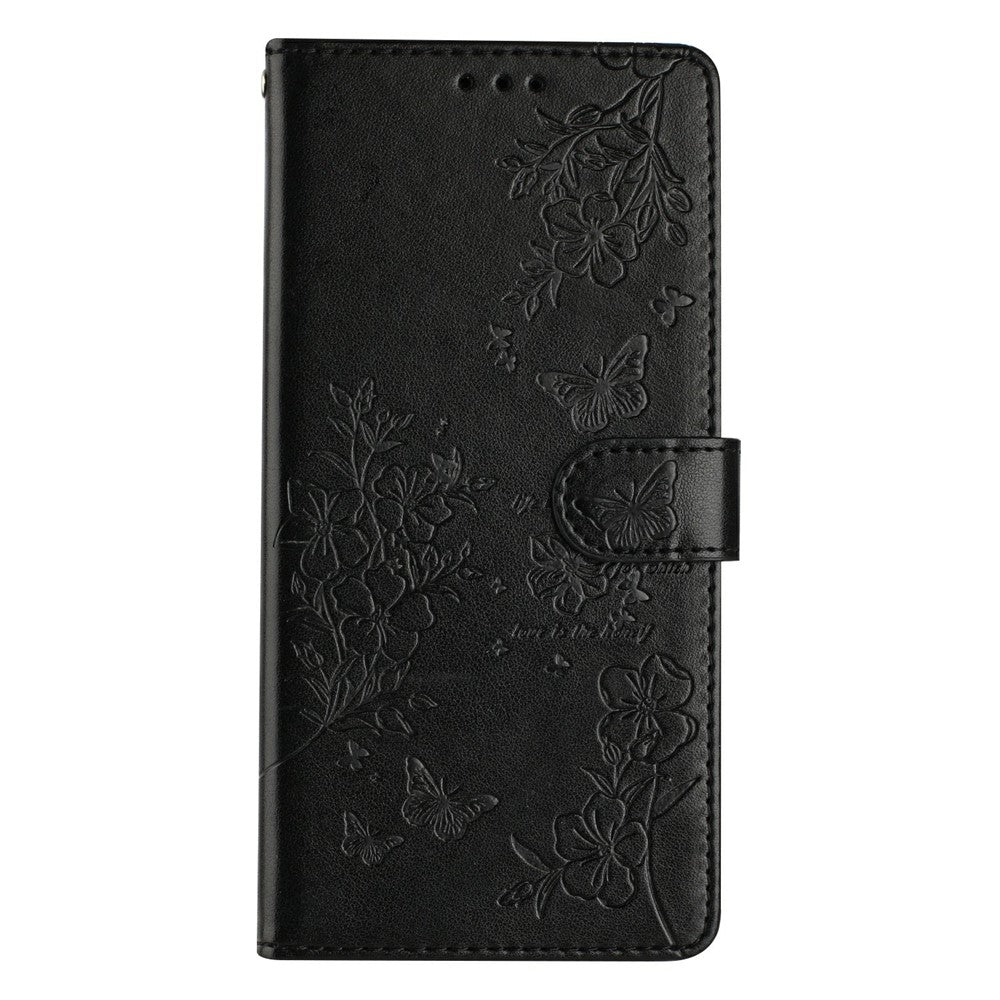 For Xiaomi Poco M8 Pro 5G / Redmi Note 15 Pro+ 5G (Global) Wallet Phone Case Butterfly Floral Imprint Leather Flip Cover with Strap - Black