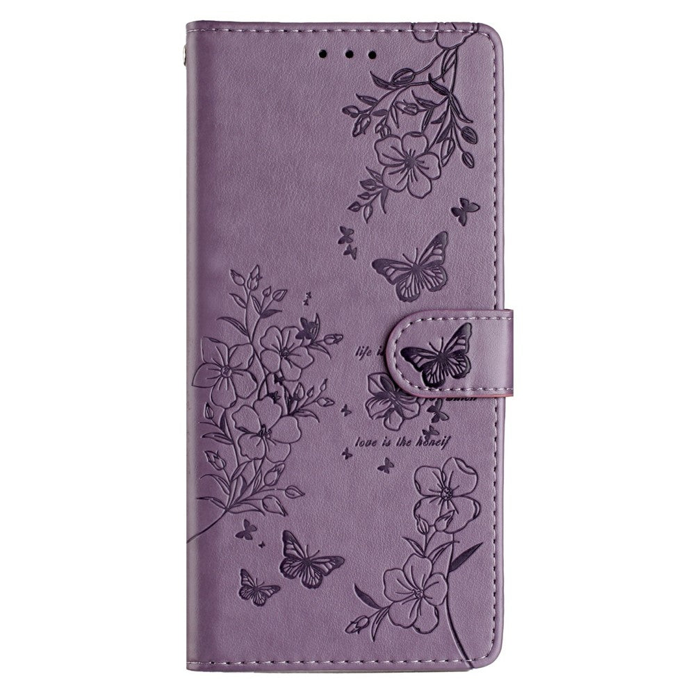 For Xiaomi Poco M8 Pro 5G / Redmi Note 15 Pro+ 5G (Global) Wallet Phone Case Butterfly Floral Imprint Leather Flip Cover with Strap - Purple