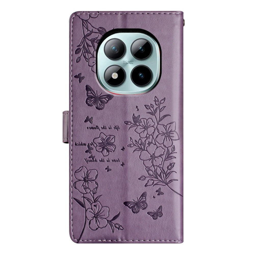 For Xiaomi Poco M8 Pro 5G / Redmi Note 15 Pro+ 5G (Global) Wallet Phone Case Butterfly Floral Imprint Leather Flip Cover with Strap - Purple