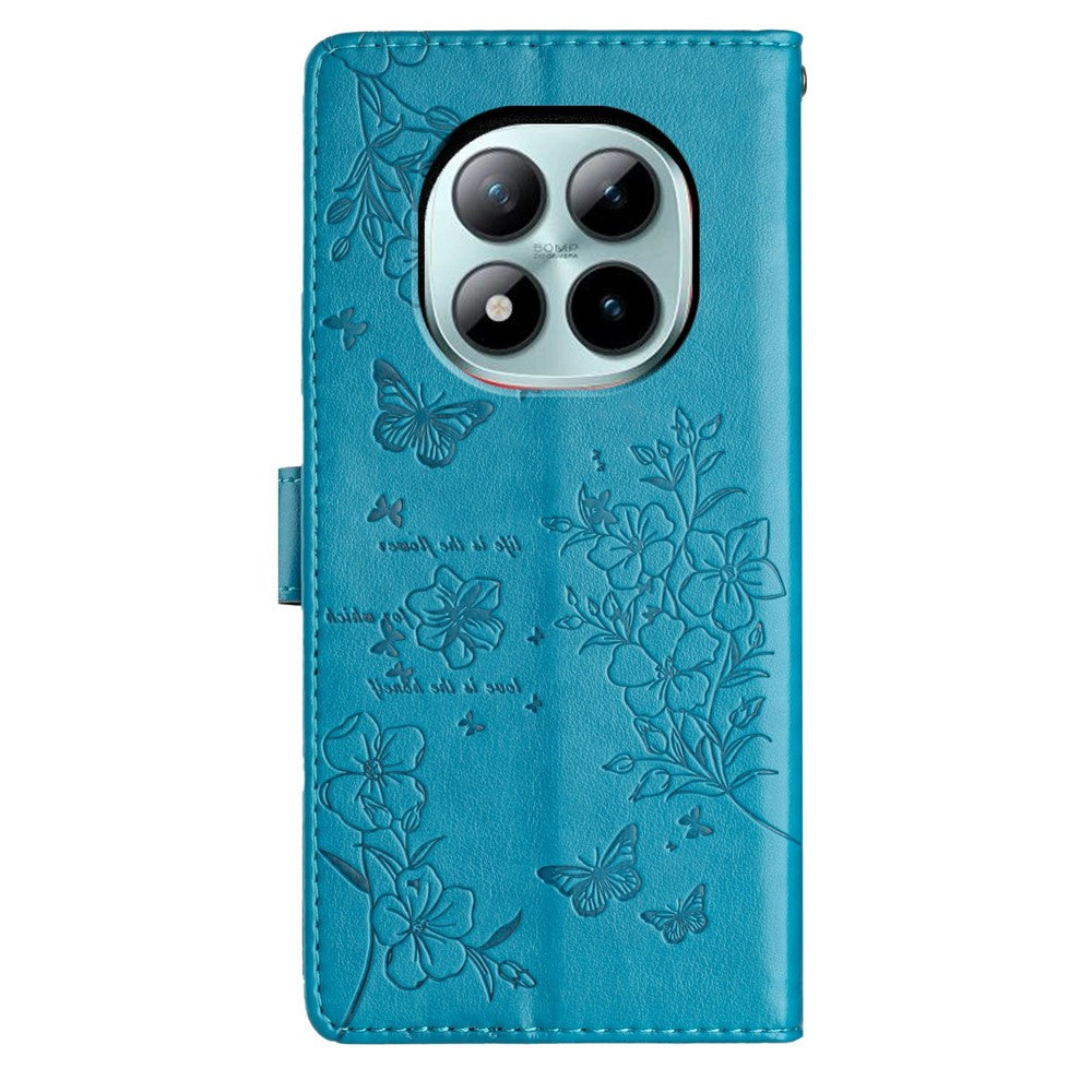 For Xiaomi Poco M8 Pro 5G / Redmi Note 15 Pro+ 5G (Global) Wallet Phone Case Butterfly Floral Imprint Leather Flip Cover with Strap - Blue