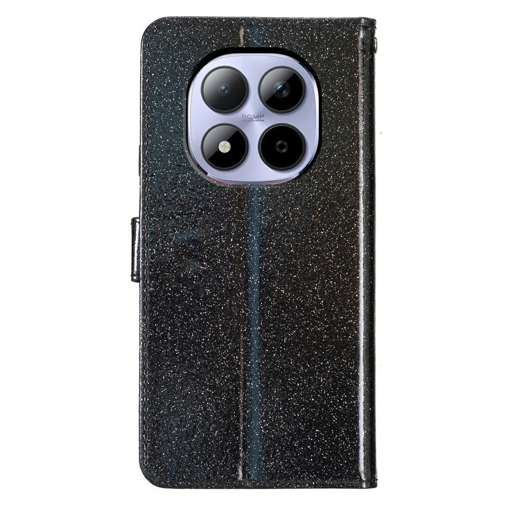 For Xiaomi Redmi Note 15 Pro 5G (Global) Wallet Case Glitter Anti-Scratch Leather Stand Phone Cover with Strap - Black