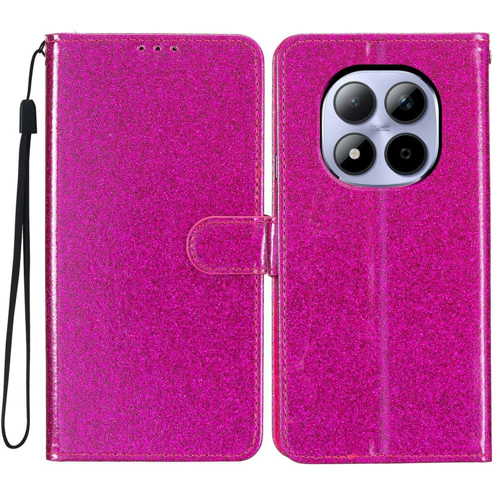 For Xiaomi Redmi Note 15 Pro 5G (Global) Wallet Case Glitter Anti-Scratch Leather Stand Phone Cover with Strap - Rose