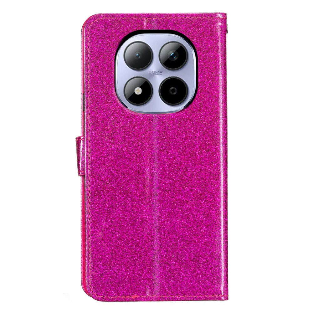 For Xiaomi Redmi Note 15 Pro 5G (Global) Wallet Case Glitter Anti-Scratch Leather Stand Phone Cover with Strap - Rose