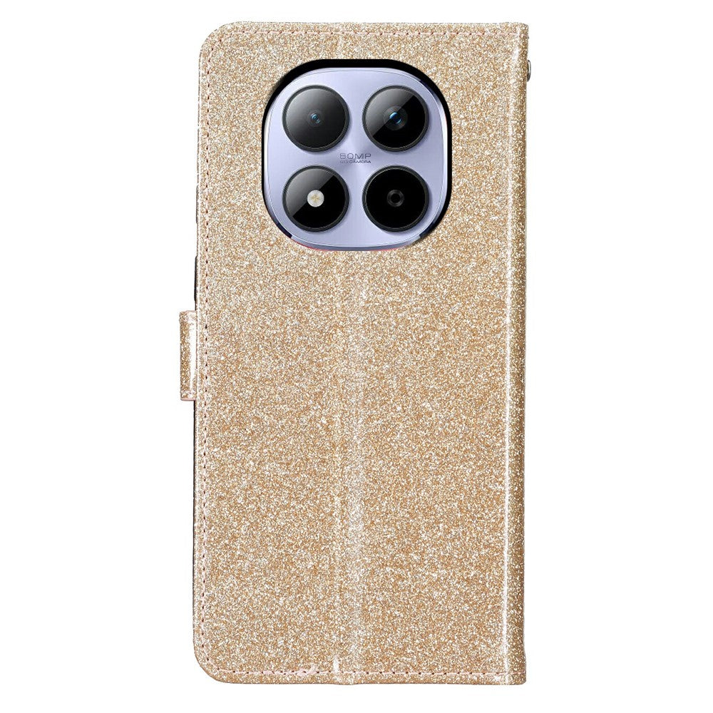 For Xiaomi Redmi Note 15 Pro 5G (Global) Wallet Case Glitter Anti-Scratch Leather Stand Phone Cover with Strap - Gold