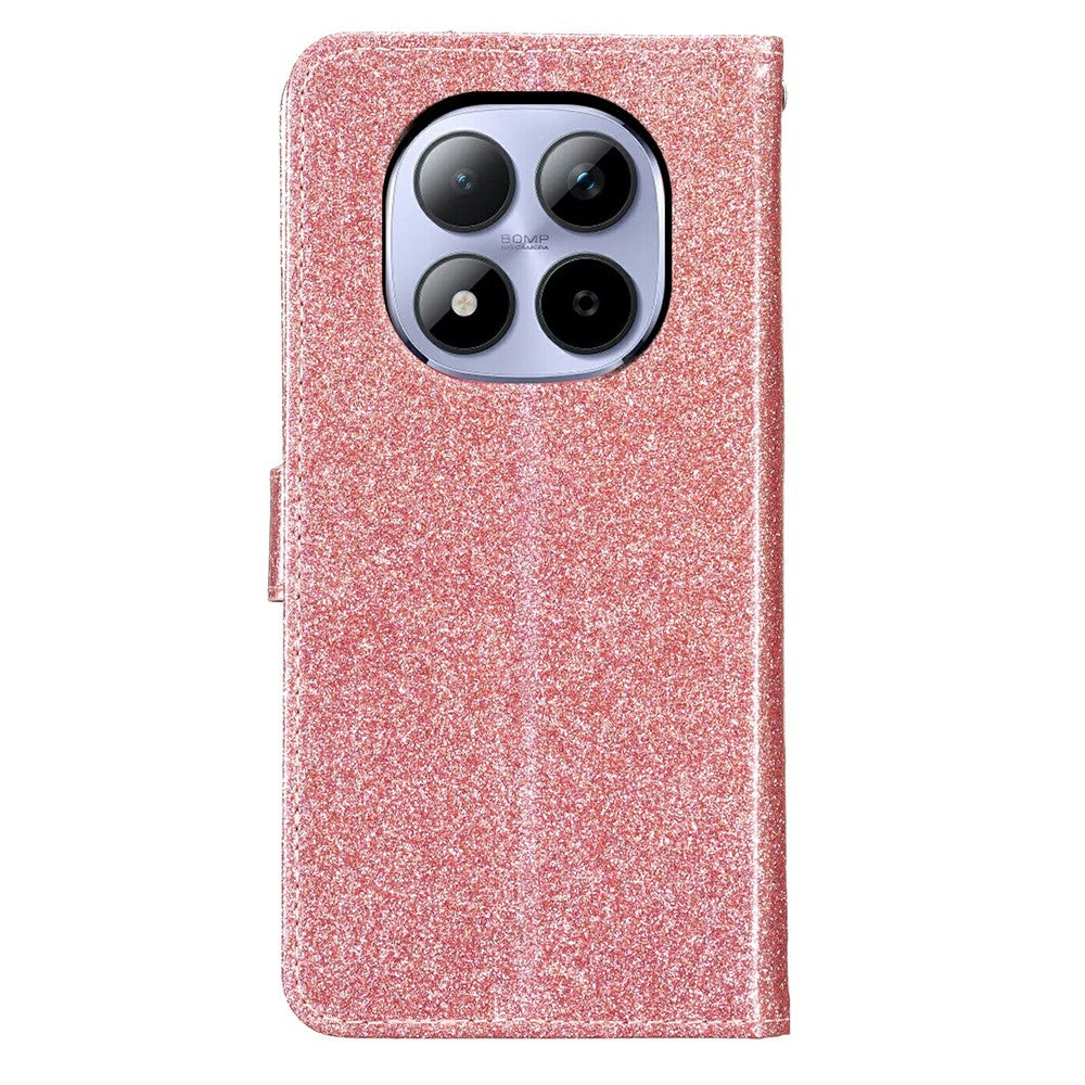 For Xiaomi Redmi Note 15 Pro 5G (Global) Wallet Case Glitter Anti-Scratch Leather Stand Phone Cover with Strap - Rose Gold