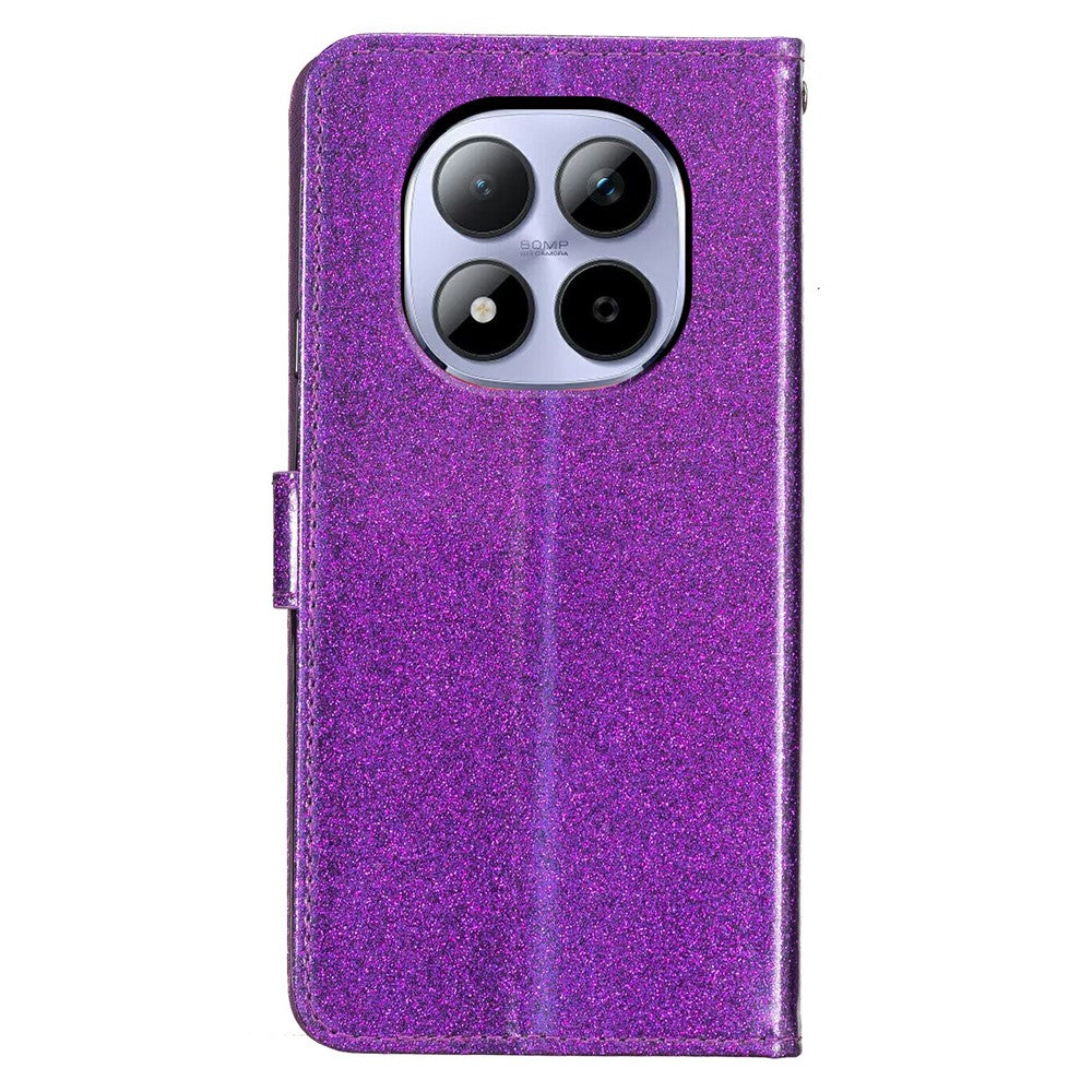 For Xiaomi Redmi Note 15 Pro 5G (Global) Wallet Case Glitter Anti-Scratch Leather Stand Phone Cover with Strap - Purple