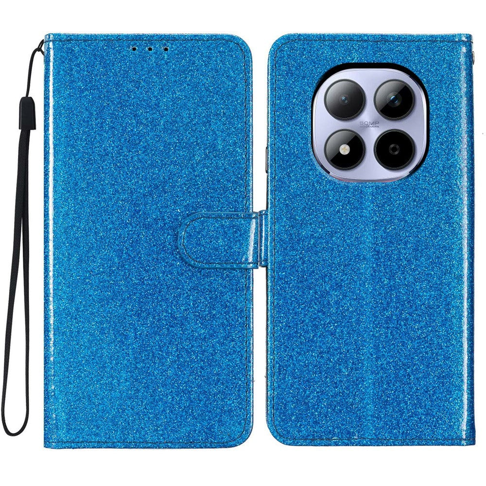 For Xiaomi Redmi Note 15 Pro 5G (Global) Wallet Case Glitter Anti-Scratch Leather Stand Phone Cover with Strap - Blue