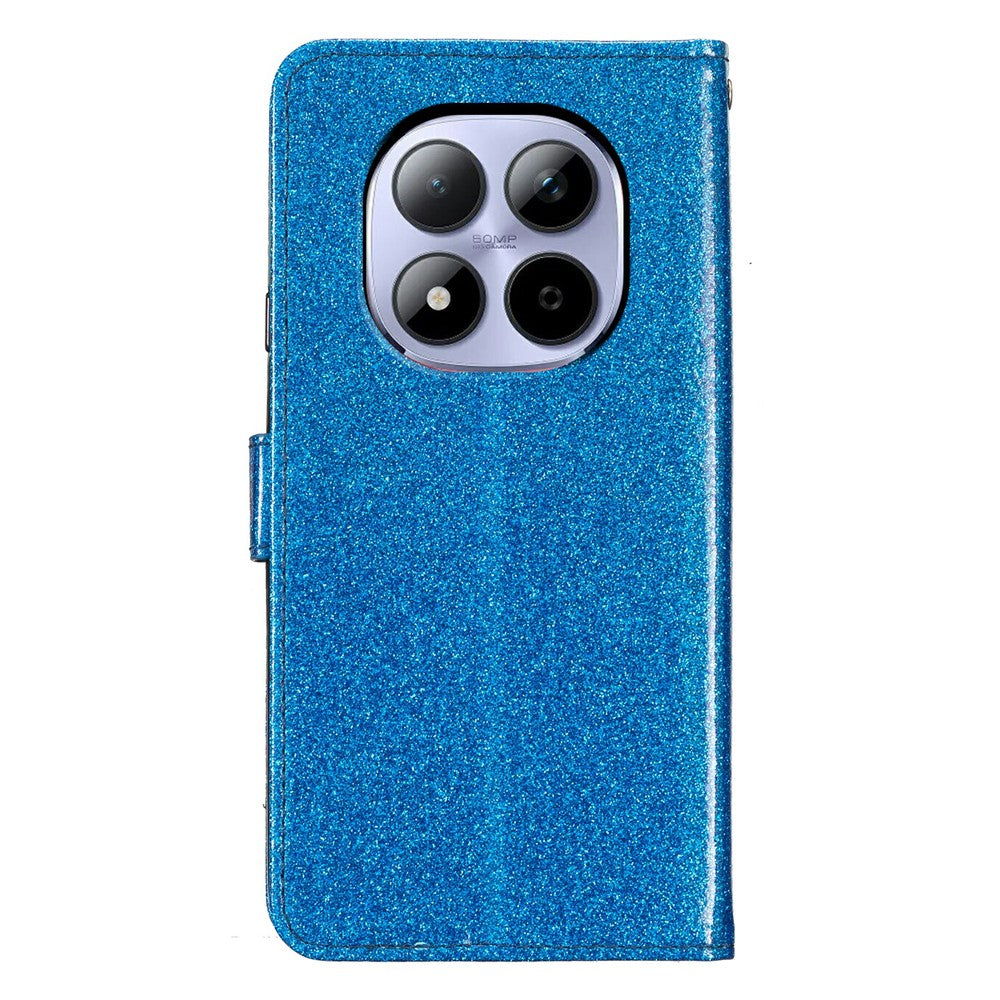 For Xiaomi Redmi Note 15 Pro 5G (Global) Wallet Case Glitter Anti-Scratch Leather Stand Phone Cover with Strap - Blue