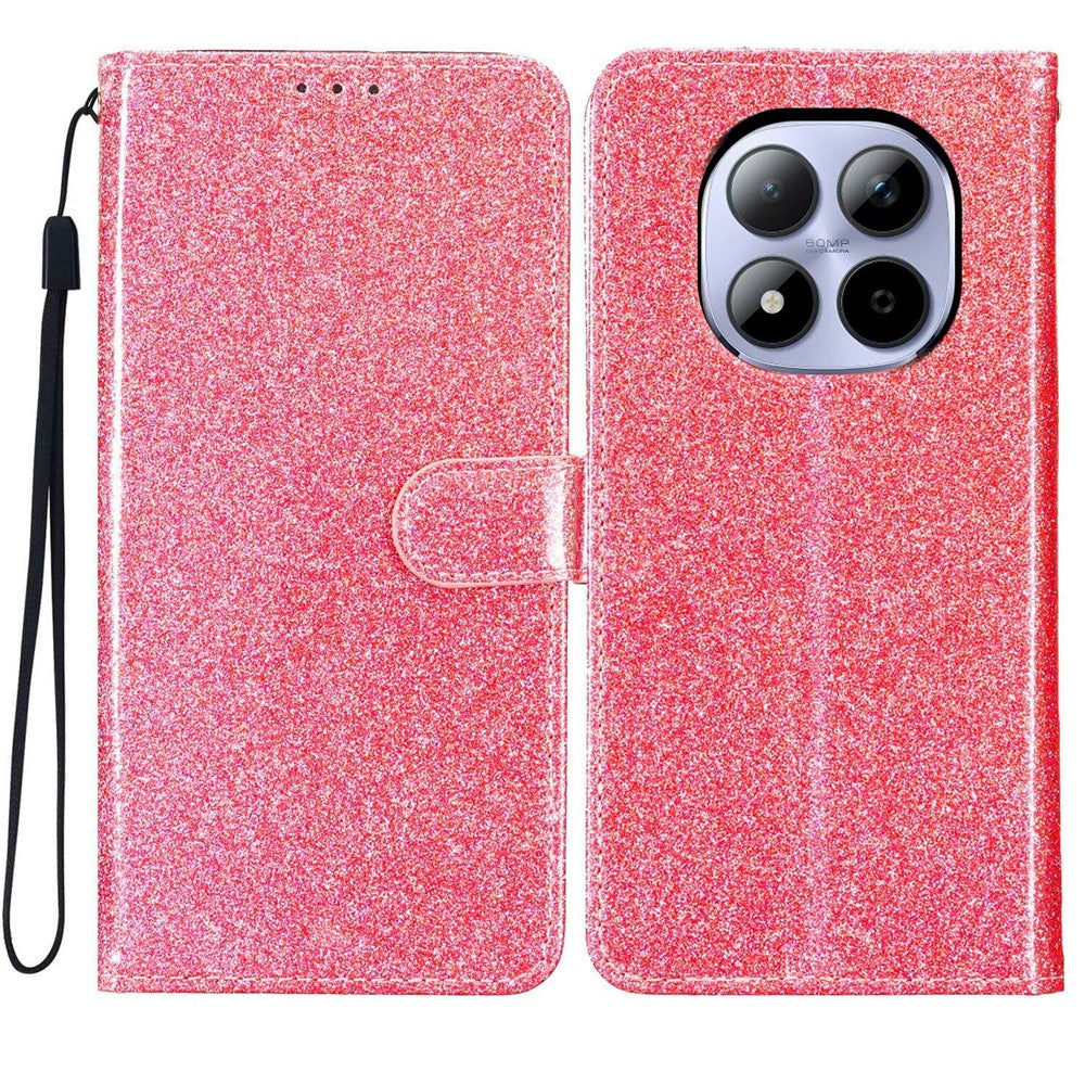 For Xiaomi Redmi Note 15 Pro 5G (Global) Wallet Case Glitter Anti-Scratch Leather Stand Phone Cover with Strap - Pink