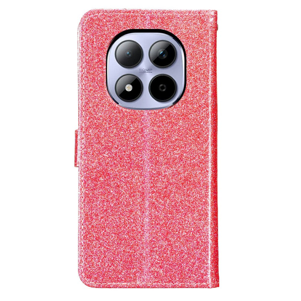For Xiaomi Redmi Note 15 Pro 5G (Global) Wallet Case Glitter Anti-Scratch Leather Stand Phone Cover with Strap - Pink