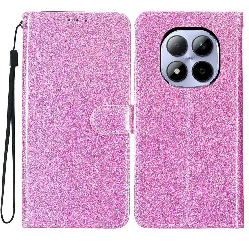 For Xiaomi Redmi Note 15 Pro 5G (Global) Wallet Case Glitter Anti-Scratch Leather Stand Phone Cover with Strap - Light Purple