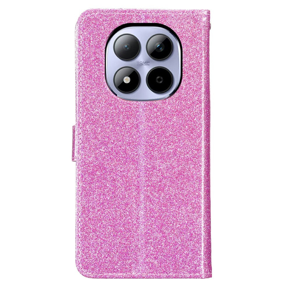 For Xiaomi Redmi Note 15 Pro 5G (Global) Wallet Case Glitter Anti-Scratch Leather Stand Phone Cover with Strap - Light Purple