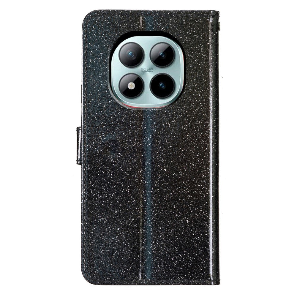 For Xiaomi Poco M8 Pro 5G / Redmi Note 15 Pro+ 5G (Global) Wallet Case Glitter Anti-Scratch Leather Stand Phone Cover with Strap - Black